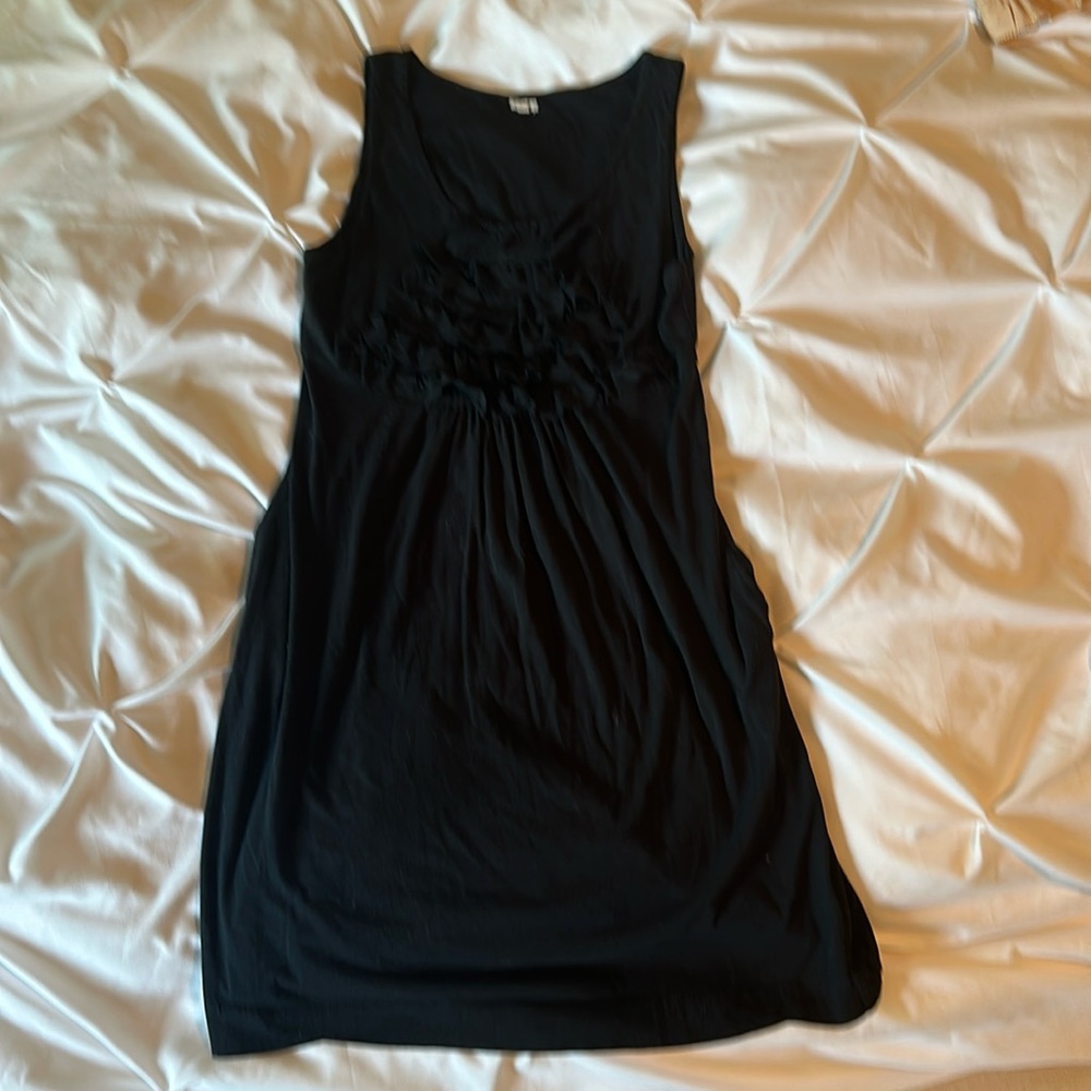 J. Crew sleeveless cotton sundress in black with ruffle bib detail and pockets